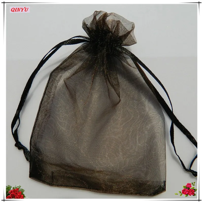 100st 7x9 cm Organza Sheer Gace Jewelry Bags Packing Drawable Organza Påsar Bröllopspresentväskor Sachet Organza 5ZSH3121744244