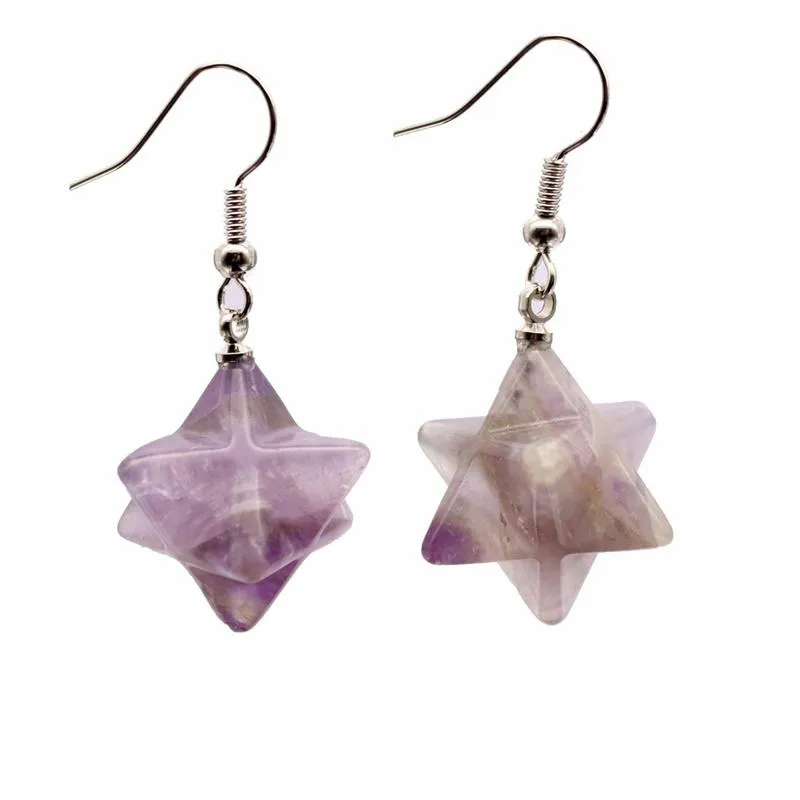 Nouveau naturel pierre gemme Merkabah étoile boucles d'oreilles pour fille opale rose cristal Lazuli polyédrique Reiki goutte bijoux