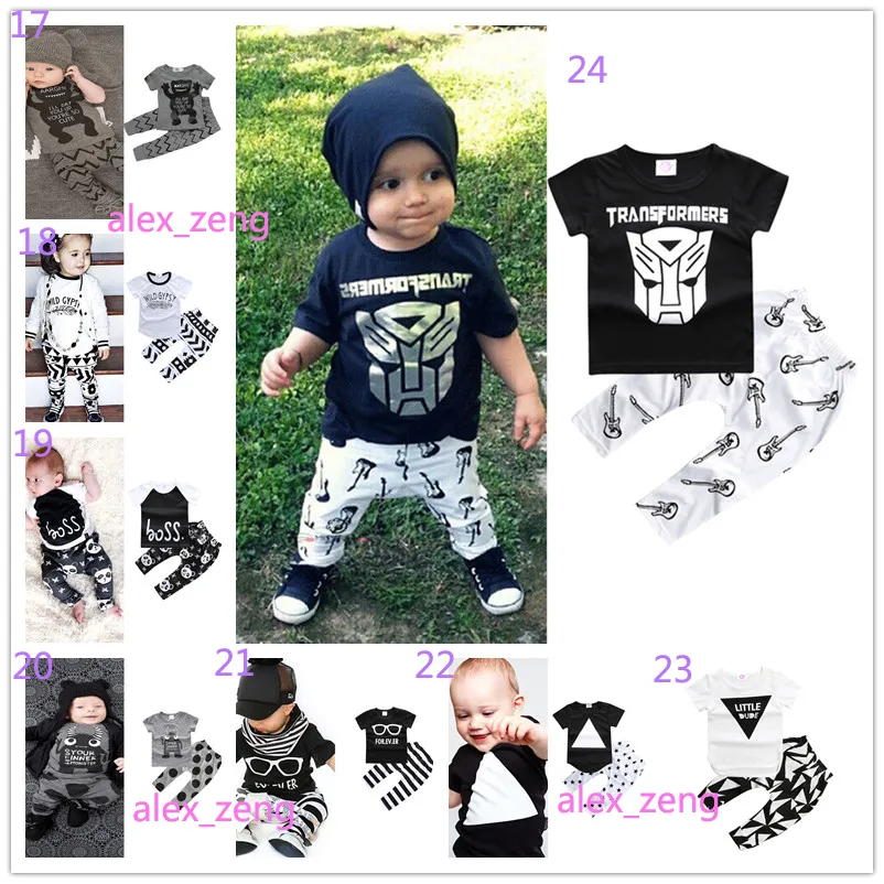 40 Style Baby Boys Girls Sets INS Fox Stripe Letter Suits Kids Infant Casual Short Sleeve T-shirt +Trousers Sets Newborn Pajamas