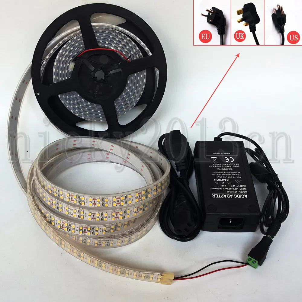 Full kit 5M 3528 LED Flexibel Strip Light Tape 1200LEDS Super Light Double Row IP67 Tube Vattentät + 12V 6A Strömförsörjning + DC-kontakt