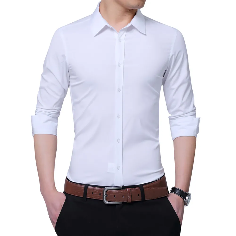 2018 homens moda casual camisa de mangas compridas camisa magra fit homens sociais negócio vestido camisa homens roupas macias confortáveis