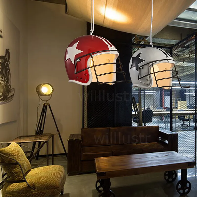 Moderne helm Hanglamp Voetbalhelm Hanglamp Hars Materiaal Licht Eetkamer Restaurant Hotel Loft Winkel Showcase Kroonluchter