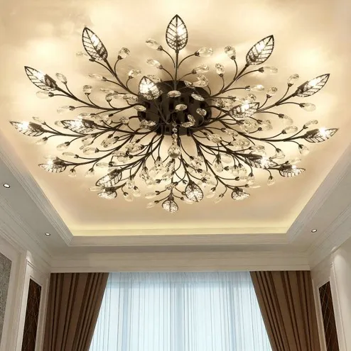 Modern K9 Crystal LED Flush Mount Ceiling Chandelier Lights Fixture Gold Svart Hemlampor för vardagsrum Sovrum Kök Llfa