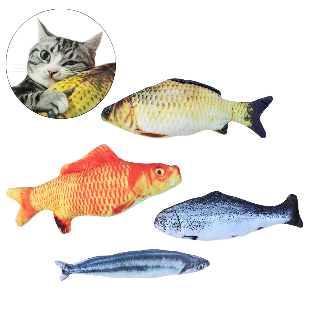 Catnip Toys Simulation Plush Fish Shape Doll Interactive Pets Pillow Chew Bite Supplies for Cat Kitty Kitten Fish Flop Cat Toy154o