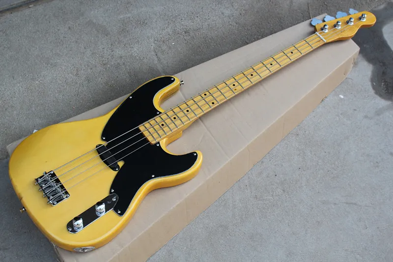 Factory Custom Yellow Electric Bass Guitar z 1 pickup, czarny pickguard, Maple Fretboard, 4 ciągi, 21 progów, oferta dostosowana