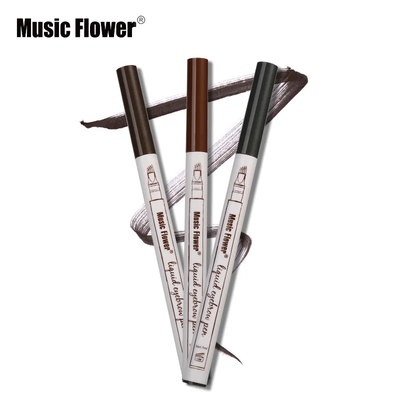 Nova Música Flor Caneta Sobrancelha Líquida Música Flor Sobrancelha Enhancer 3 Cores Dupla Cabeça Sobrancelha Enhancer Epacket Impermeável Livre