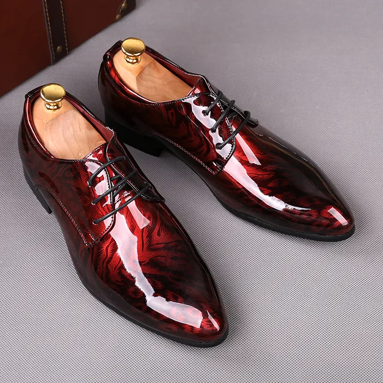 Pointed Man Toe Blue Red Lace Up Wedding Fashion Male Dress Party Gentleman Oxfords Suits Tuxedo Shoes DD