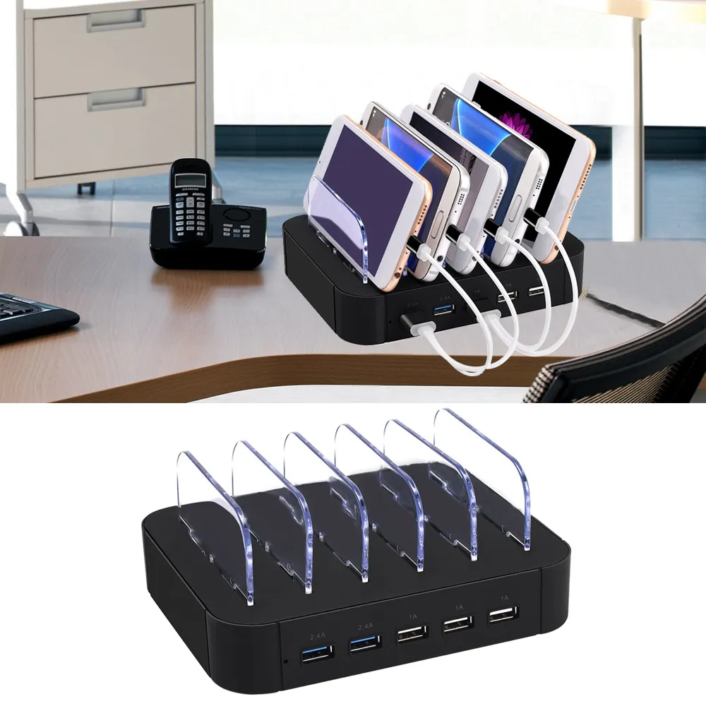 USB -зарядная станция док с держателем стенда 4 порты 24a Multi Function USB -зарядное устройство для планшета мобильного телефона PC US EU Version3113236