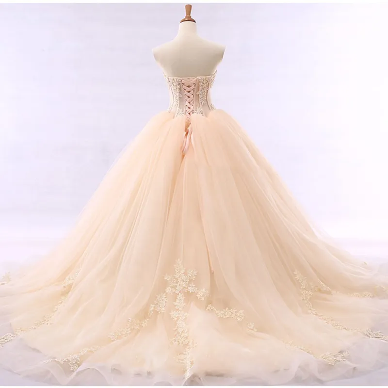 vestido de noiva Fancy Sweetheart Ball Gown Wedding Dress With Appliques Beaded Champagne Wedding Dresses Bridal Gowns