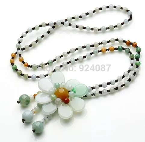 Birmania, un collar de cuentas de jade tejido a mano, colgante de flor de sol, cadena de suéter de joyería de jade de estilo popular