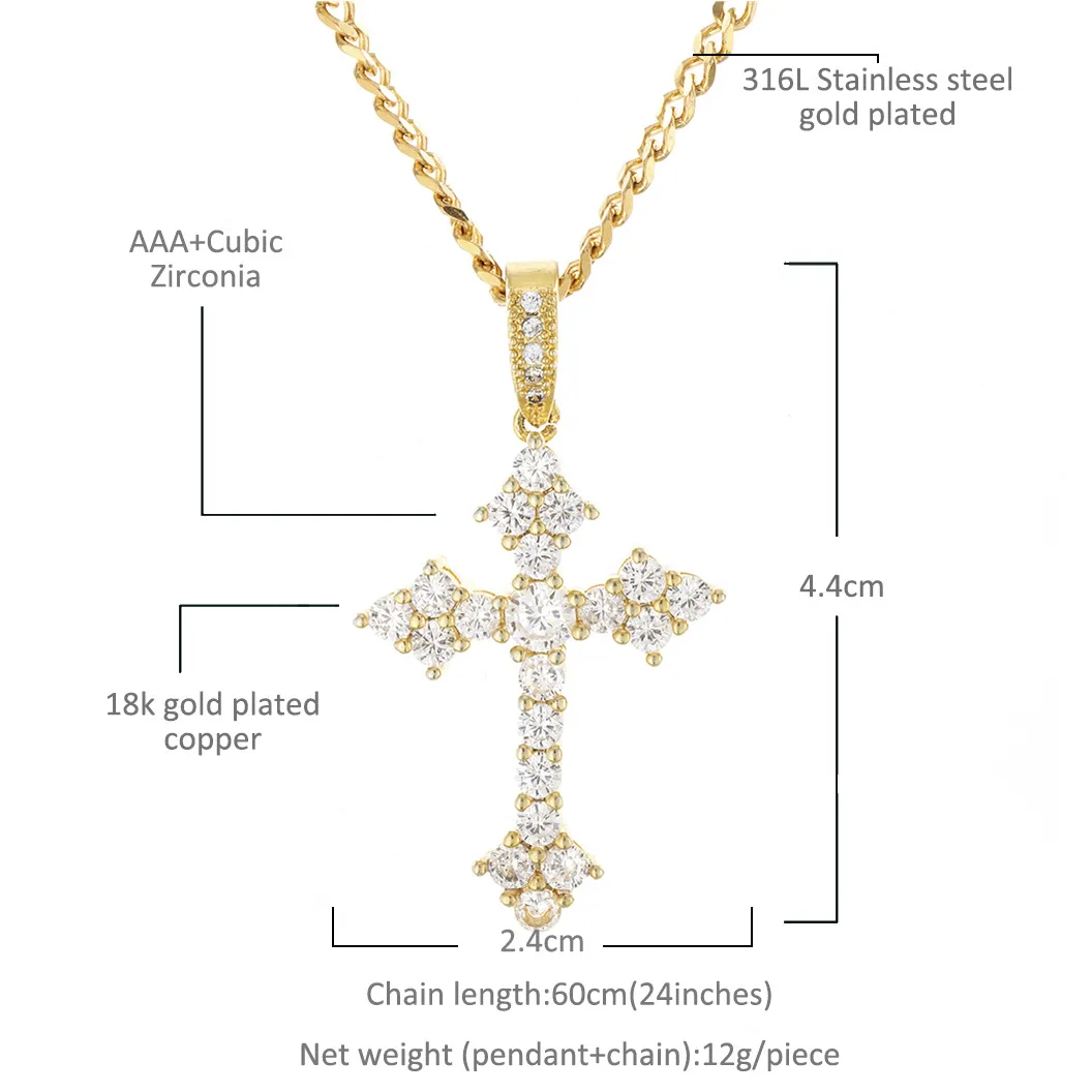 New Mens Luxury Micro Pave Iced Out Cumbic Zirconia Cross Pendant Collier Fashion Charm Bijoux avec Tennnis Chain204H5826402