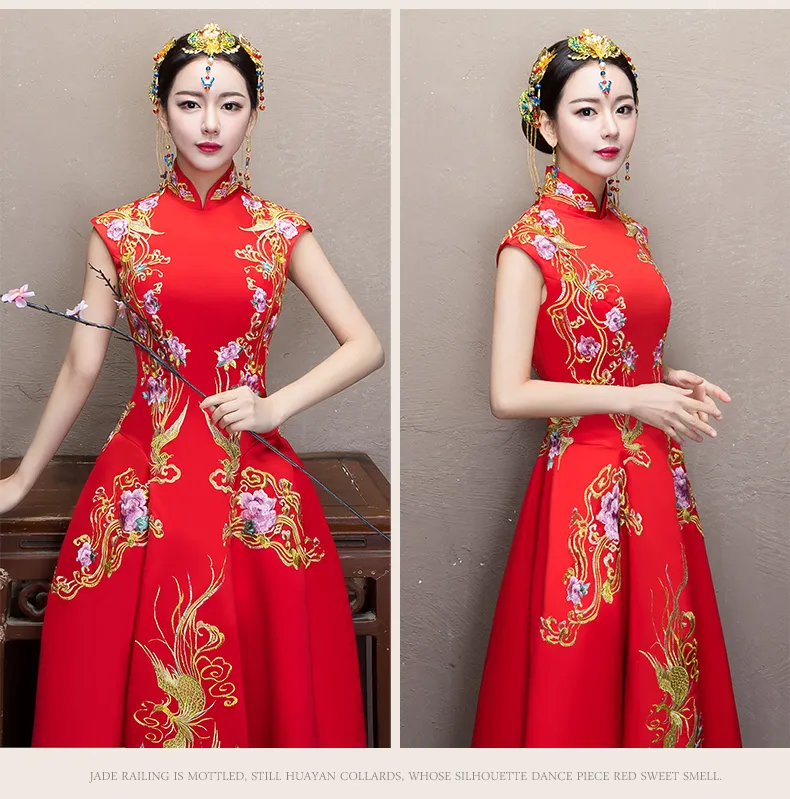 해외 중국 기모노 상해 이야기 빈티지 Cheongsam 결혼식 중국 복장 Suzhou 자수 긴 Qipao 여자 섹시한 전통 Cheongsam