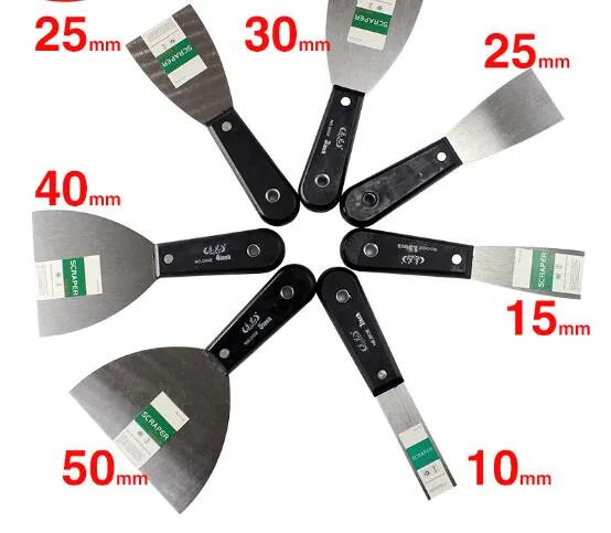 Högkvalitativ 5PC / set putty knivskrapa blad 1 "2" 2,5 "3" 4 "Carbon Steel Plasthandtag Skrapa Shovel Wall Plastering Kniv Handverktyg