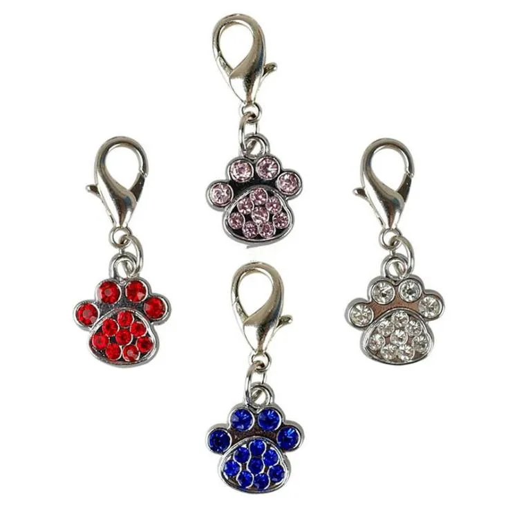 Fashion Paw Tags Pet Pendant Collar Rhinestone Pendant Cute Charms with Hooks Dog Pet Decoration Accessories SN1296