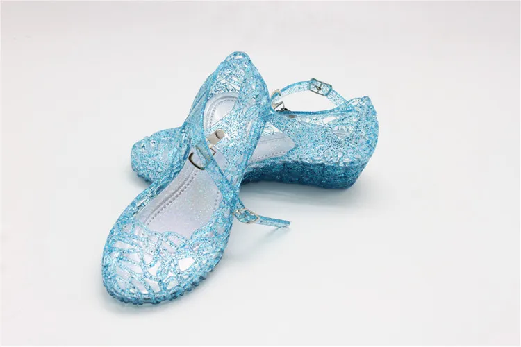 جديد أطفال أحذية فتاة الأميرة أحذية الأزرق كريستال الصنادل الفتيات تأثيري أحذية الأزرق pvc هول ندفة الثلج صندل أطفال A-542
