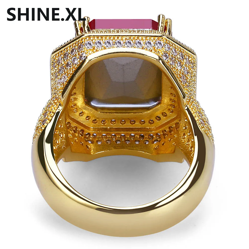 Hip Hop New Design Square Cut Ruby Ring Real Gold Plated Jewelry for Women Fashion Engagement Wedding Ring253Q