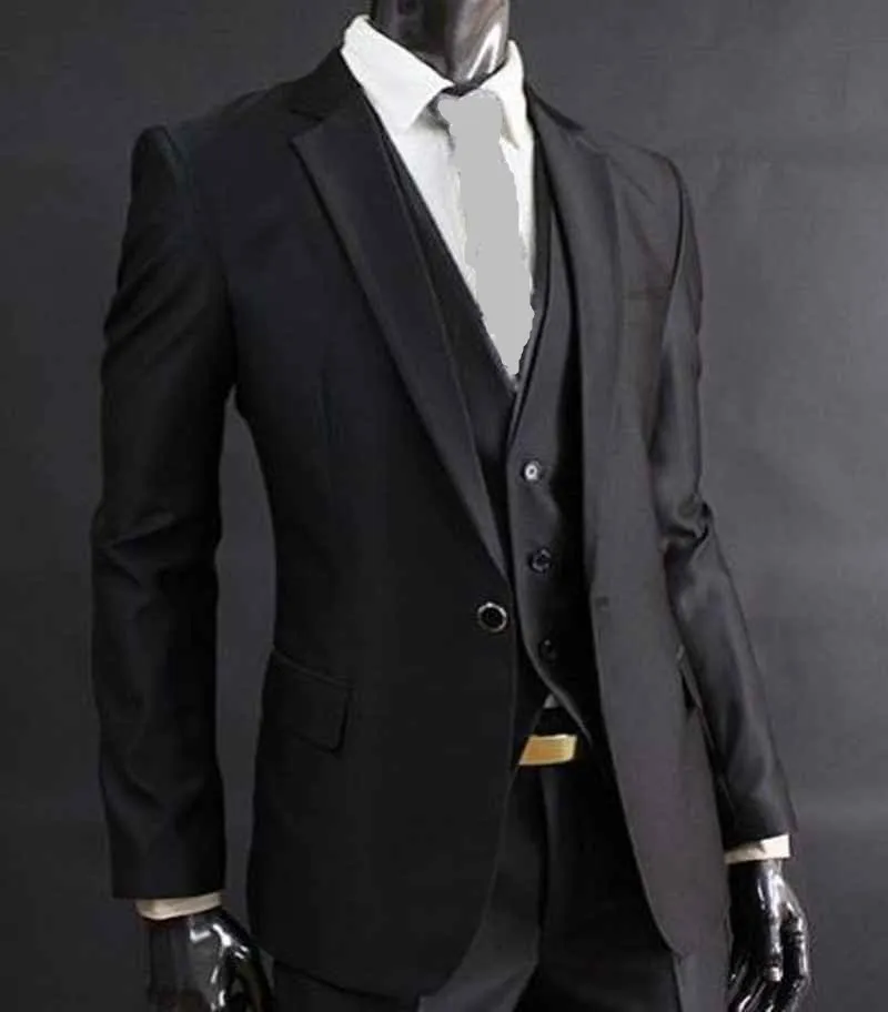 Schwarzer Bräutigam-Smoking im klassischen Stil mit einem Knopf, Reverskragen, Trauzeugen-Blazer, Herren-Hochzeitsanzüge (Jacke + Hose + Weste + Krawatte), H: 678