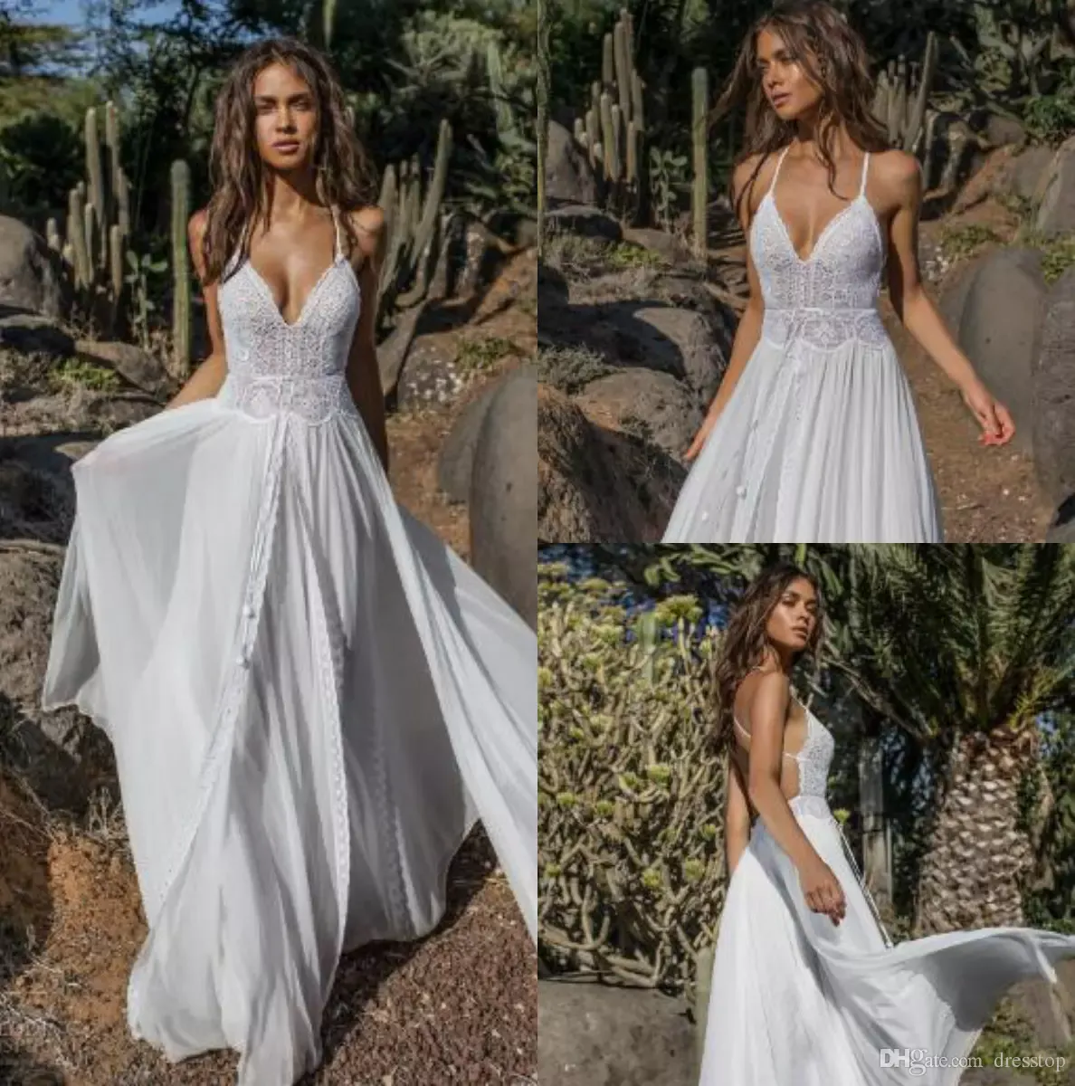 Asaf Dadush 2020 Suknie ślubne Spaghetti Paski koronkowe suknie ślubne Backless Robe de Mariée Prosta Dostosowana Suknia ślubna A-Line