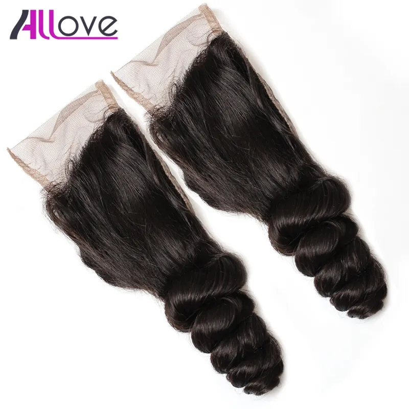 Allove 10a brazylijski luźny fala koronki włosy zamknięcie luźne splot malezyjski dziewiczy włosy zamknięcie peruwiański koronki zamknięcie Indian Virgin Hair Pack