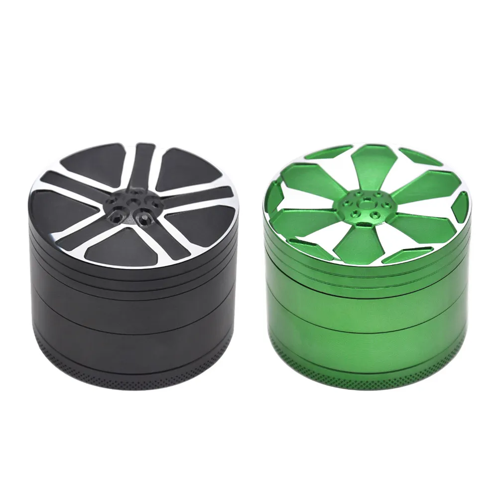 Car Rim Shape Premium Aviation Alluminio Tabacco Herb Grinder 63 MM Sharp Diamond Denti Spice Mill Smoking Herbal Grinder Commercio all'ingrosso