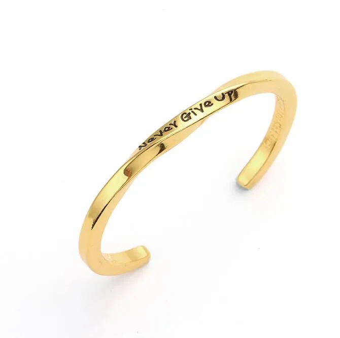 Inspirational Bracelet Fashion Spiral Fine Letter Cuff Bracelet Never Give up Couple Inspirational Jewelry Gold Silver Bracelet