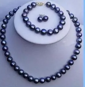 black TAHITIAN 910 mm SOUTH SEA Pearl necklace bracelet earring set 18quot 75quot31358157045950