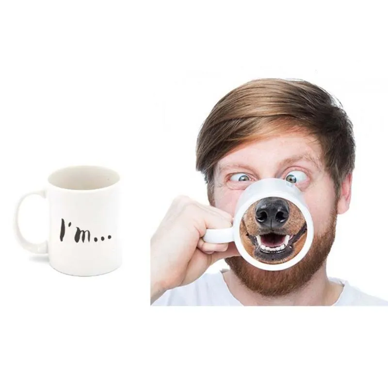 2018 Taza De Cerámica Lindo Creativo Divertido Cerdo Nariz Tazas de Café Perro Cerdo Nariz Tazas Copas de Té Titular de Drinkware