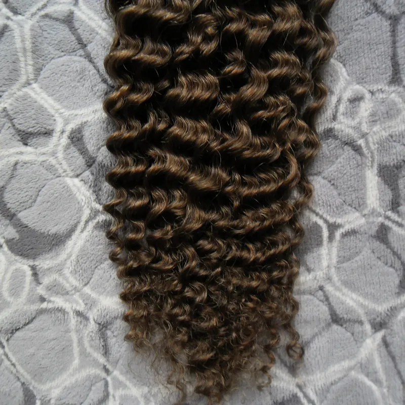 # 6 Brown medio marrone Afro kinky nastro riccio di estensioni dei capelli 100g / set mongoliano Kinky riccio trama pelle capelli umani macchina capelli umani realizzati remy