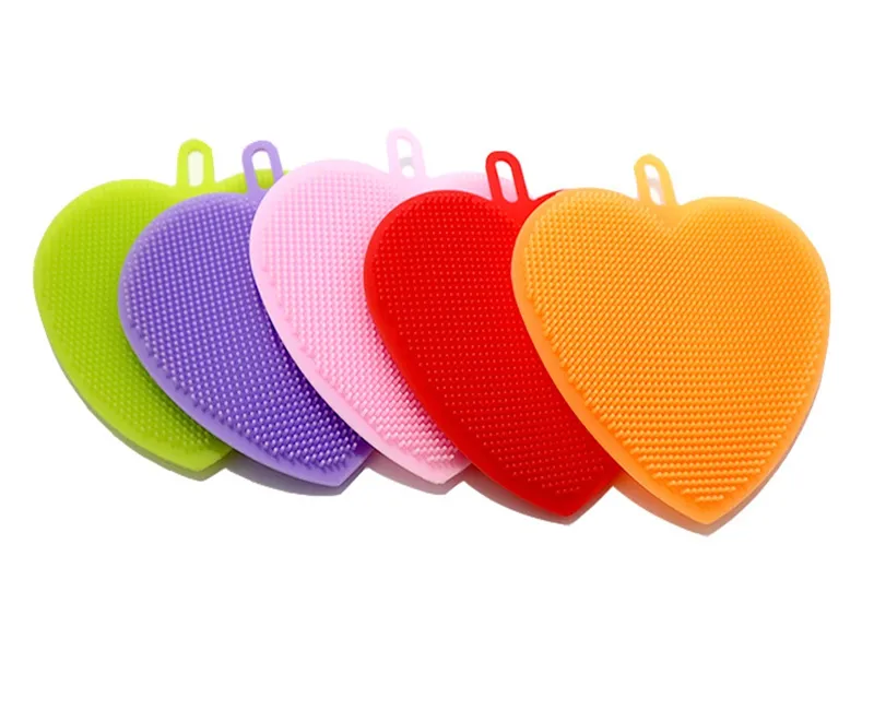 100 pz/lotto 6 colori a Forma di Cuore Pennello In Silicone Ciotola di Lavaggio spazzole Morbide Strumento di Pulizia della Cucina Domestica