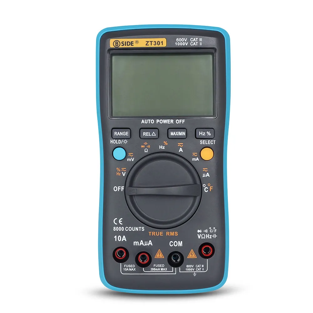 Freeshipping Portable Handhållen Ture RMS Digital Multimeter ZT301 8000 Räkningar LED Bakgrundsbelysning Stor LCD-skärm Elektrisk testmätare