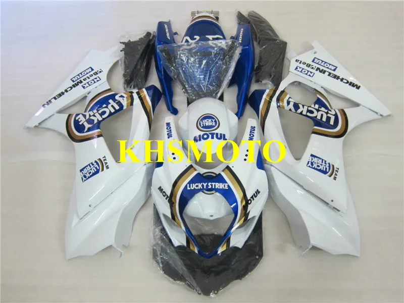Anpassad formsprutning Motorcykel Fairing Kit för SUZUKI GSXR1000 K7 07 08 GSXR 1000 2007 2008 ABS Vitblå Fairings Set + Presenter SX25