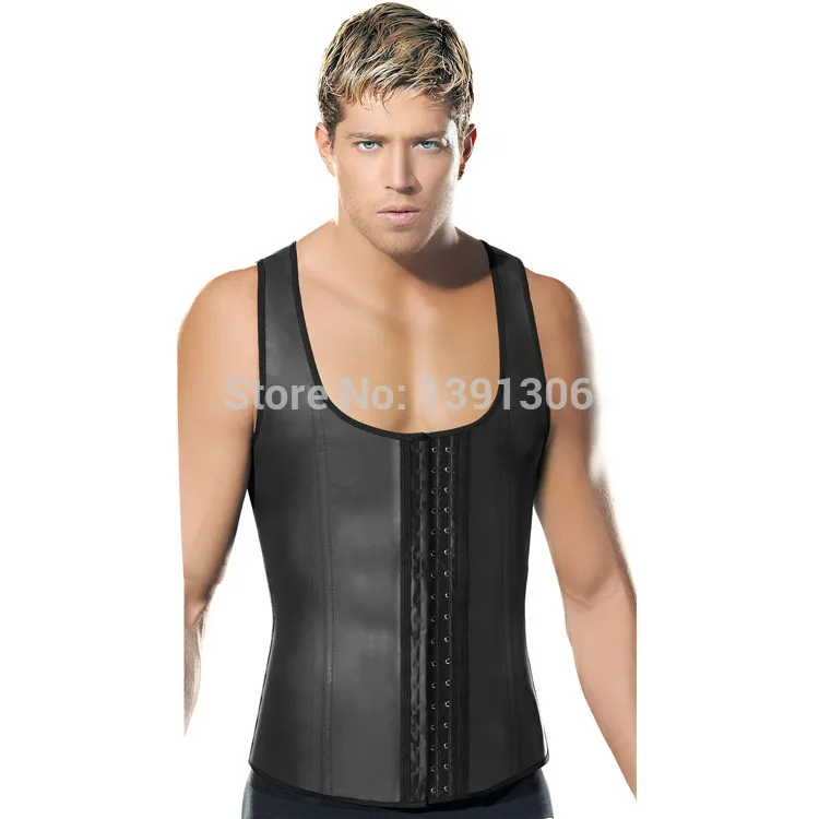 Faja Hombre Latex Midja Trainer för män Svart Plus Storlek Body Girdles Men Stål Boned Mens Midja Shaper Corset Under Wear Vest