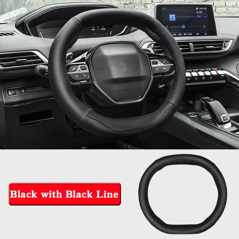 QCBXYYXH Car Styling For Peugeot 3008 4008 5008 2017-2019 Steering Wheel Covers Leather steering-wheel Cover Interior accessory