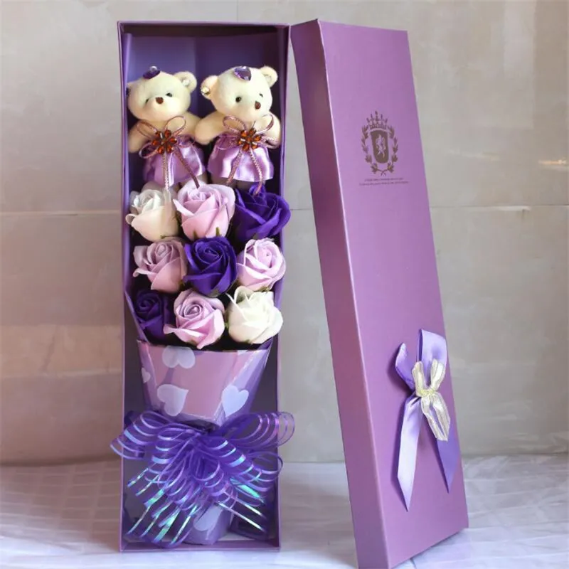 9 ours poupée rose savon bouquet coffret cadeau saint valentin cadeau d'anniversaire fleur de savon en gros