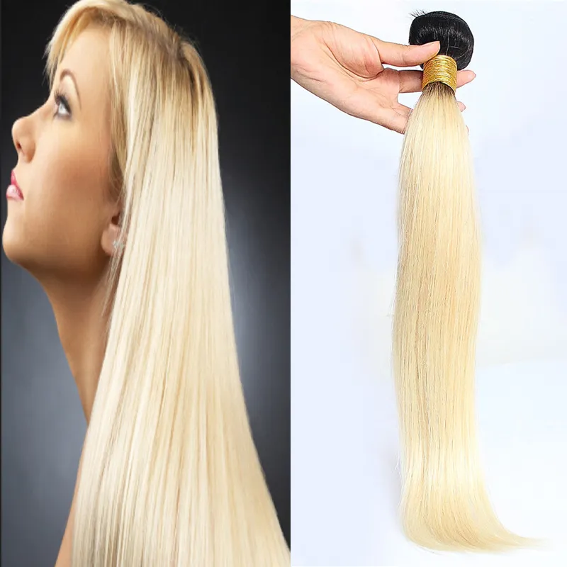 YUNTIAN 100g Ombre Capelli Peruviani Fasci di Capelli Lisci 1 PC T1B/613 Ombre Bionde Estensioni Dei Capelli Umani Non Remy 8-26 Pollici