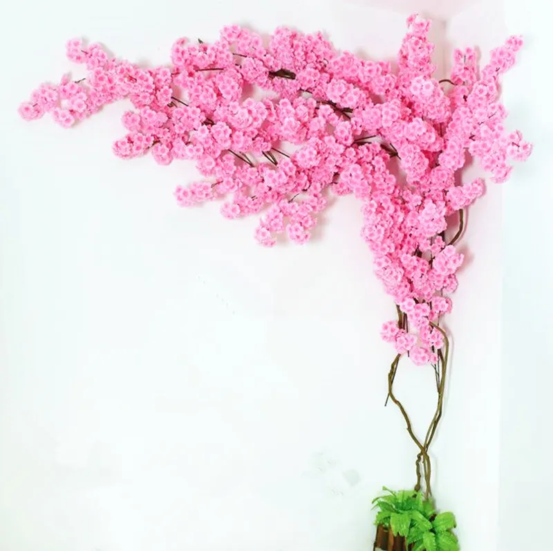 Fake Cherry Blossom Branch more flower heads Sakura Tree Stem 10 colors for Event Wedding Tree Decoration Artificial Decorative Flowers