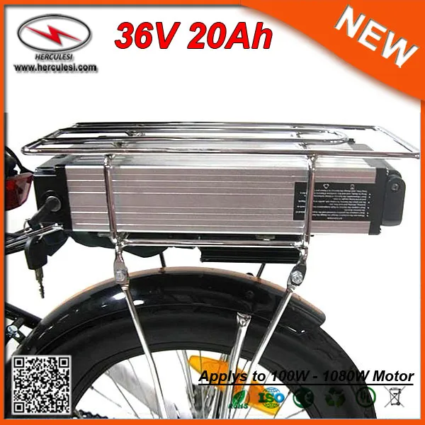 Preço barato 1000 W 36 V 20Ah Bateria de Lítio Bateria Traseira Rack para Bicicleta Elétrica Bicicleta Usado 18650 célula com 30A BMS + 2A carregador