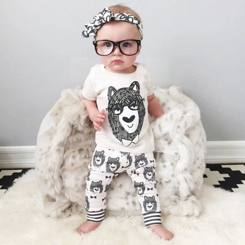 Babykleding Sets Kinderen Pasgeboren Baby Jongens Meisjes Lange Mouw Panda T-shirt + Gestreepte Broek Baby Kleding Outfits Sets 0-24M