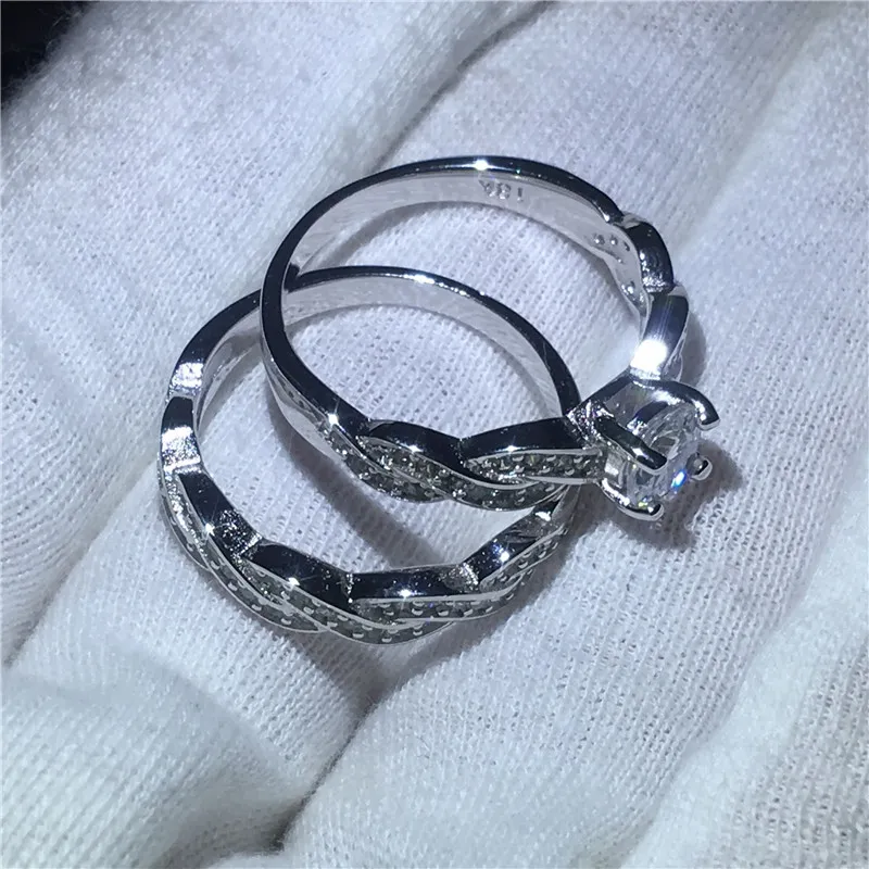 Set di anelli Sparkling Lovers Cross Anello in oro bianco con fedi nuziali fidanzamento donna uomo Bijoux in cristallo di zircone 5A