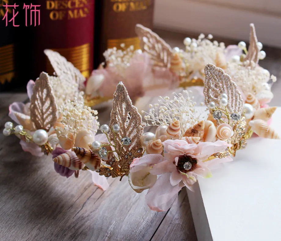 Children garlands Bohemian lace beaded shell crowns lily jewelry wreath bracelet studio pography hair accessories beach headban3433099