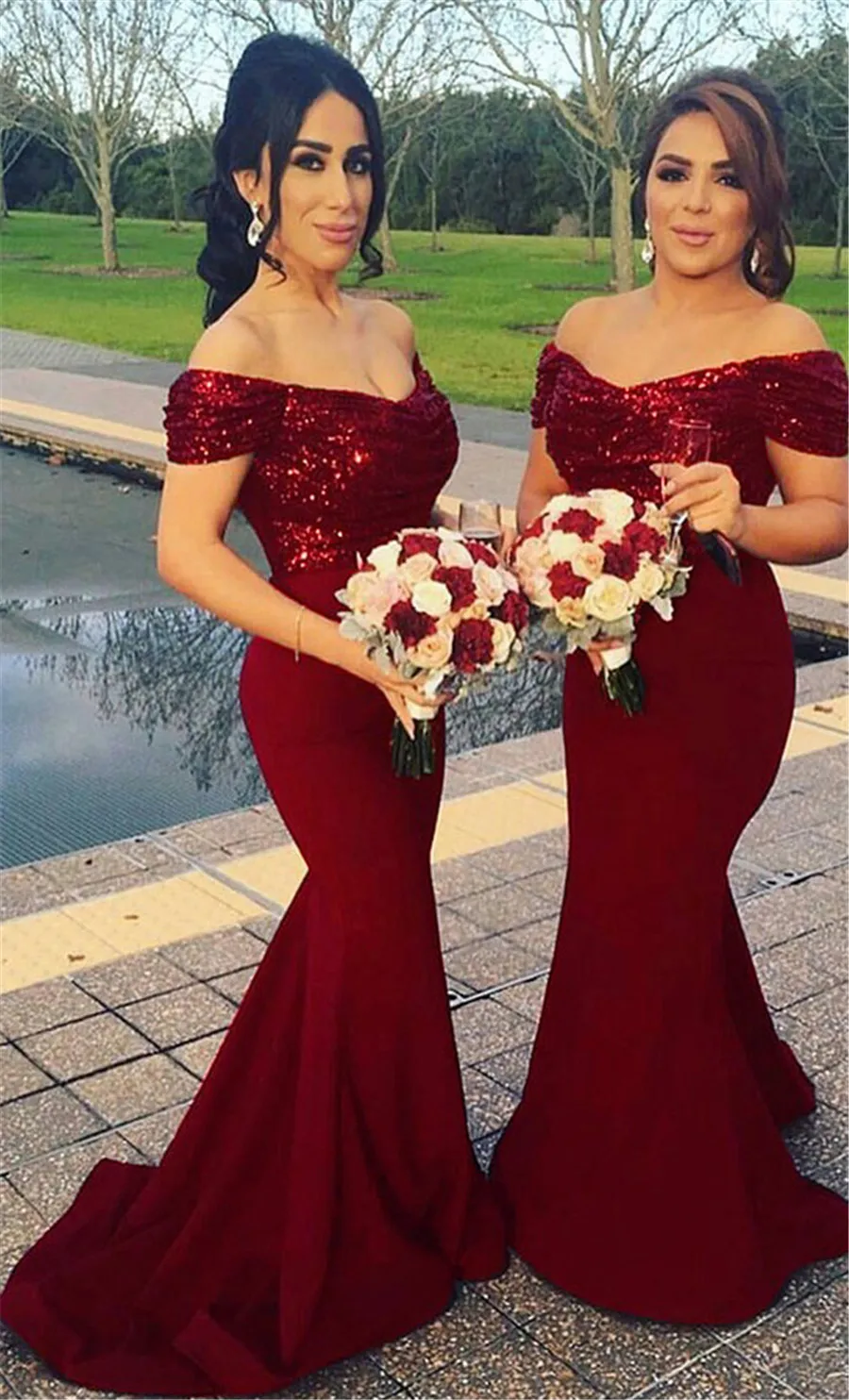 Dark Red Glitter Off Shoulder Mermaid Sequin Bridesmaid Dresses With Sequins Trumpet Perfect For Weddings And Proms From Saruidress 171.86 DHgate.Com