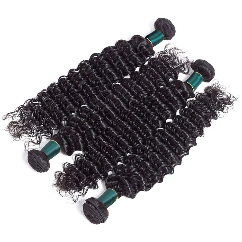 深波ブラジルのバージン人間の毛3個または4個の束の高品質100％人間の髪の織り伸びる自然な色12-26インチ