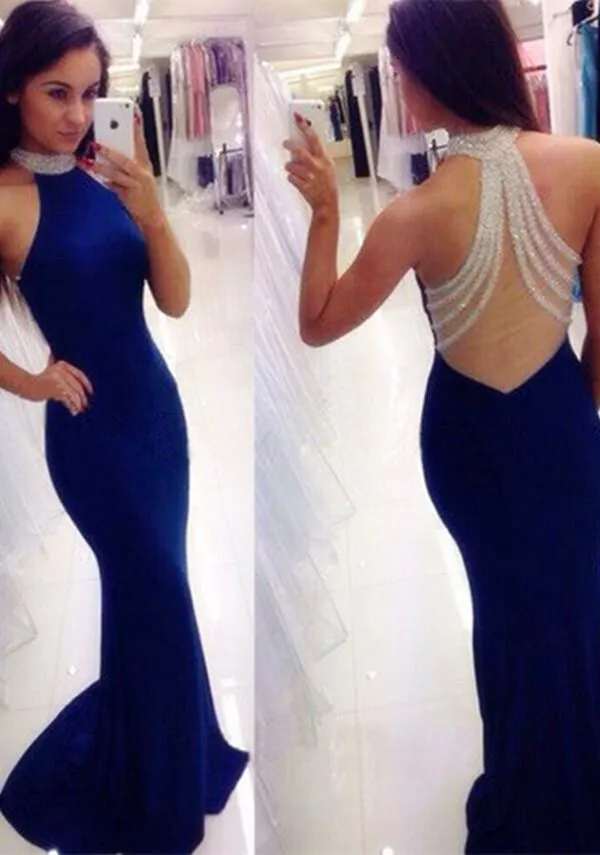 sachin and babi light blue dress Sexy Halter Hollow Out Backless Chain Fishtail Dress⁠ – MODAKAWA