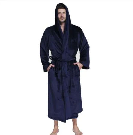 Okzident Designer Fettleibige Flanell Robe Männer Mit Kapuze Dicke Unisex Morgenmantel Männer Bademantel Winter Lange Robe Liebhaber Bademantel