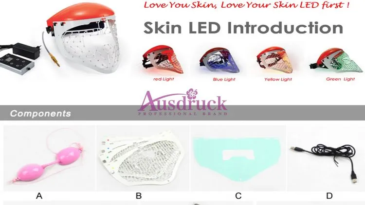 EU TEX FREE LED Photon Facial Mask PDT LED Skin Föryngring Anti Wrinkle Acne Avlägsnande Hudvård Skönhetsmaskin med 3 färgljus