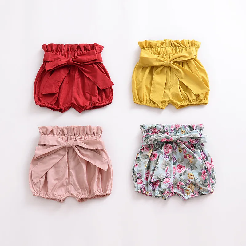 2018 Summer Baby Girls Shorts with Bowknot Candy Colors Children Clothing Kids Girls Ruffle Shorts Toddler Girl clothes Bloomers 1-5Years