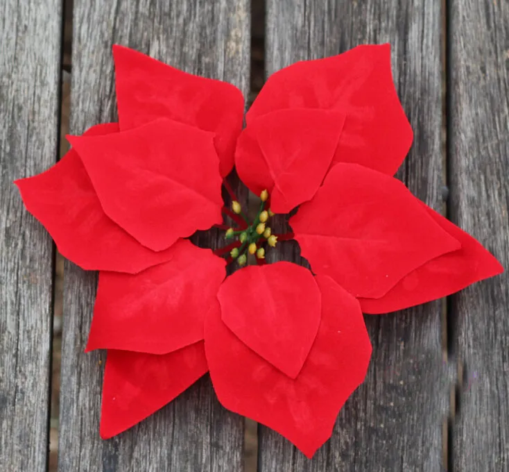 Fleurs artificielles du cru Fleurs en soie Têtes de fleurs de poinsettia de Noël Rouge