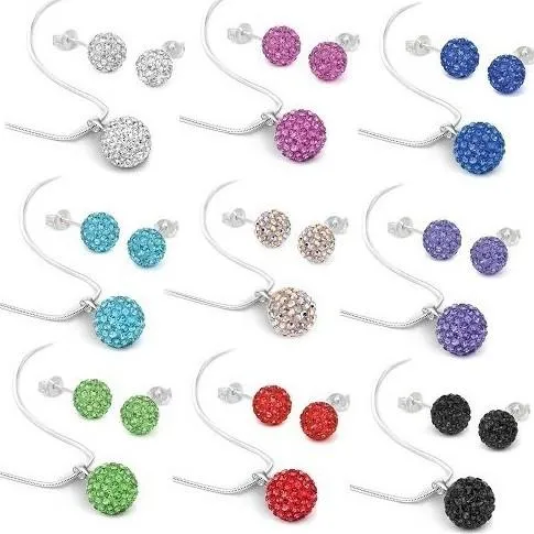 Hot sale!10mm best new hot klhsf Mix color black white Fashion Crystal Shamballa Set Pendant necklace studs Earring Jewelry C016