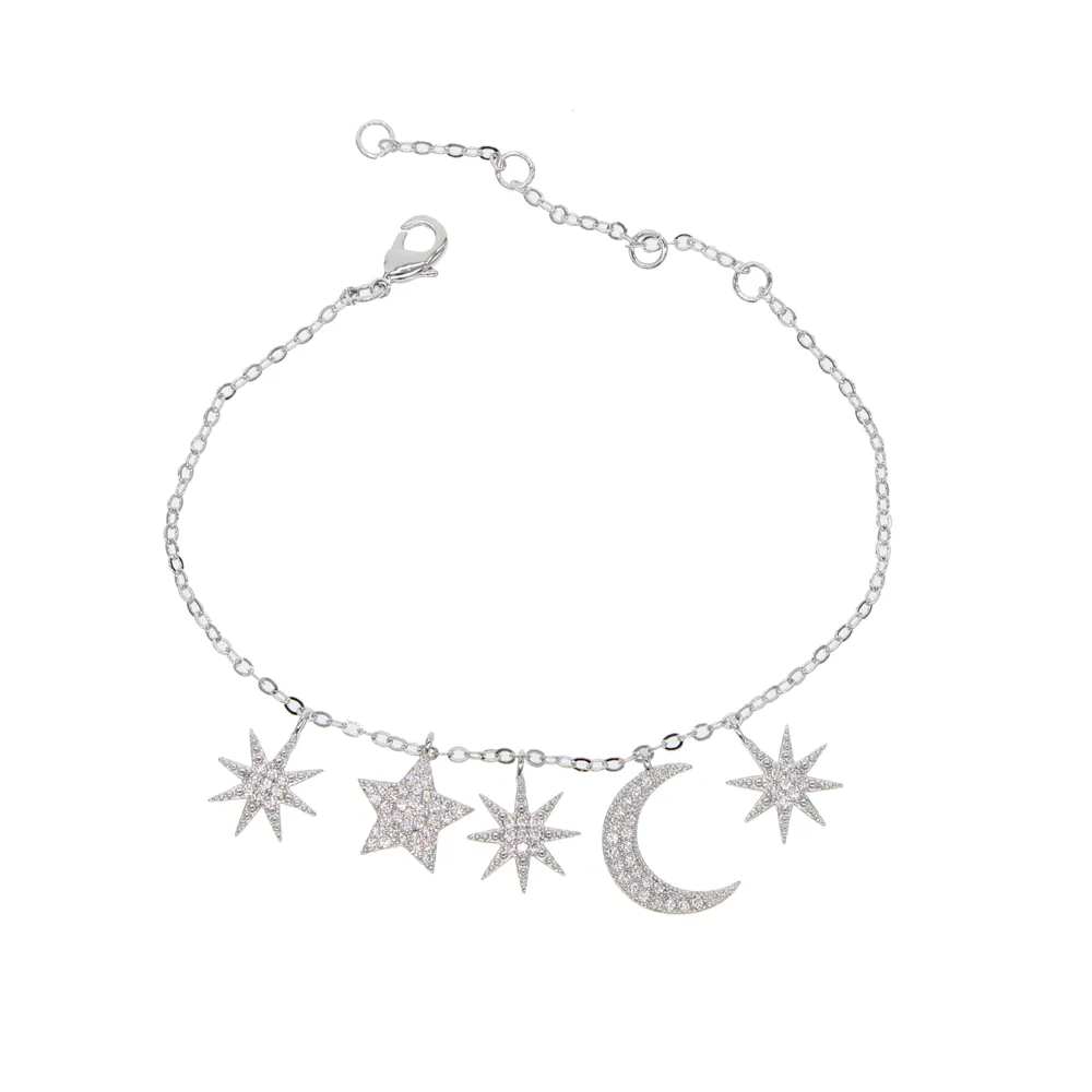 Charme bijoux nouvelle dame filles délicat bracelet gland étoile lune bracelet elegent hexgram chaîne micro pave brillant cz mode cadeaux