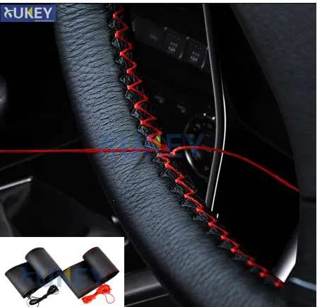Novo roda de direção quente DIY cobre trança de couro macio no carro de roda de direção auto com agulha e linha de estilização interior